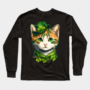 Lucky Beautiful Cat Lady Cat Girl St. Patrick's Day Long Sleeve T-Shirt